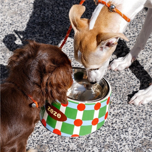 Vintage polka dot Elevated Tilted Pet Bowl