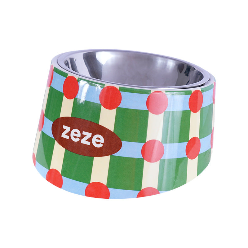 Vintage polka dot Elevated Tilted Pet Bowl
