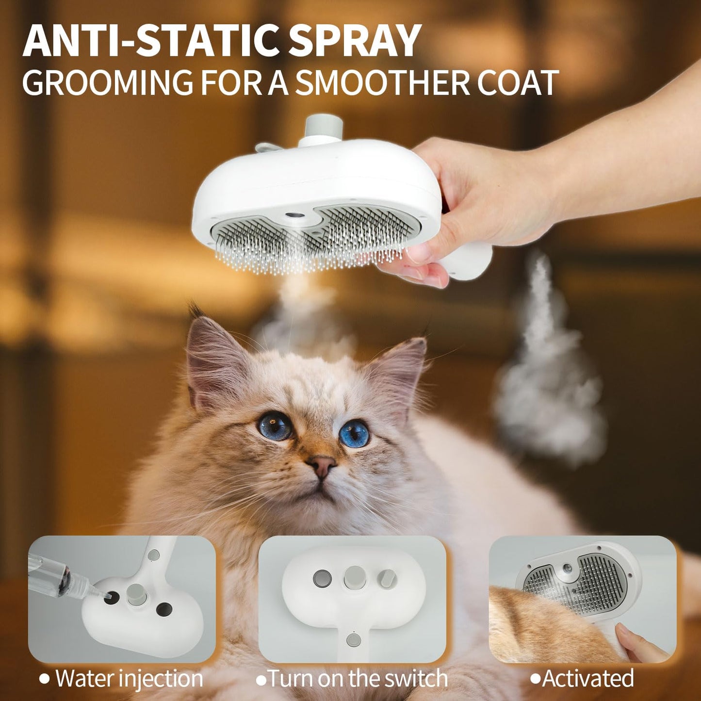 Pet Grooming Brush with Electronic Mist Spray