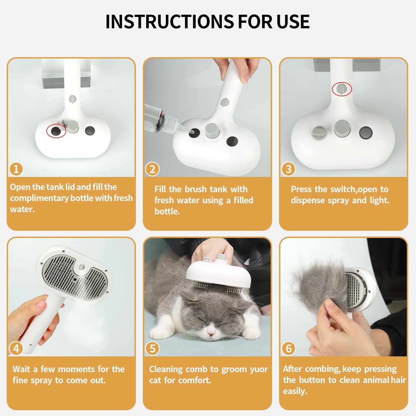 Pet Grooming Brush with Electronic Mist Spray