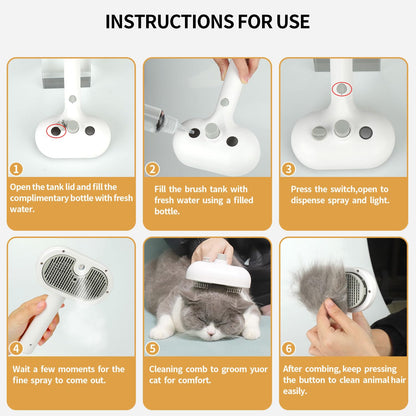 Pet Grooming Brush with Electronic Mist Spray